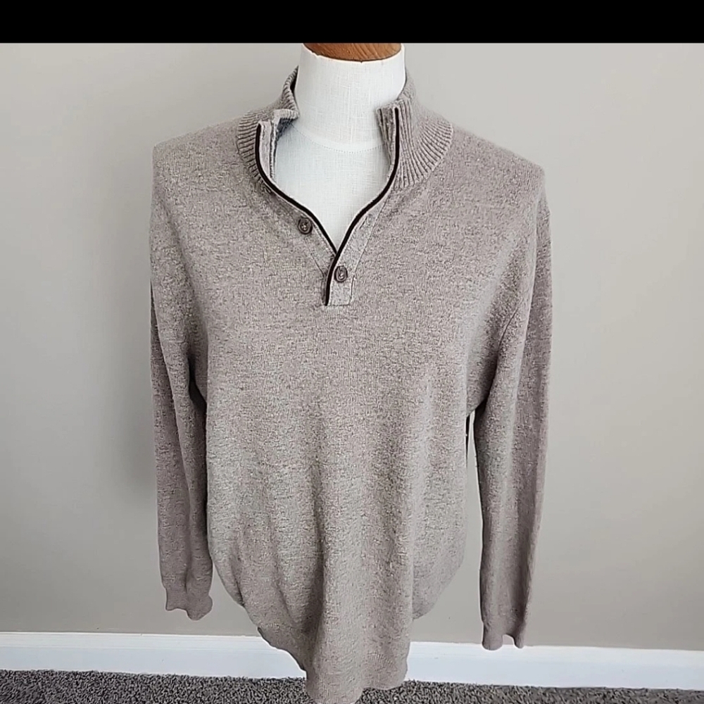 Forte Cashmere Mock Neck Cashmere 1/4-button Sweater Men's Large light brown